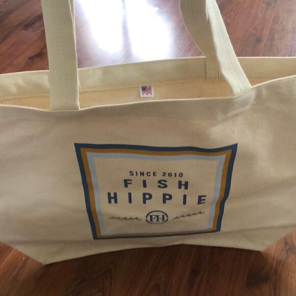 NEW Fish Hippie co. Beige canvas large tote bag. Beach bag. - Picture 6 of 9
